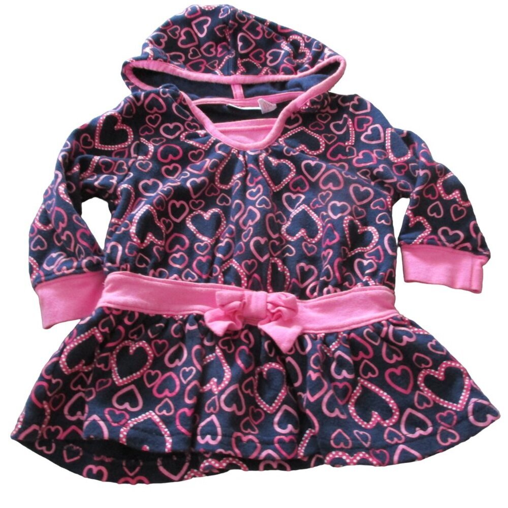Savannah Hooded Pullover Shirt Girls Size 12M Navy Blue Pink Long Sleeve‎ Hearts